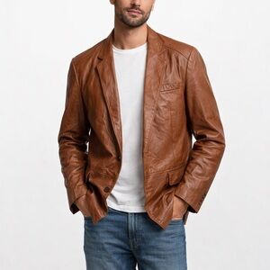 Vintage campus, studio one’s men brown leather jacket